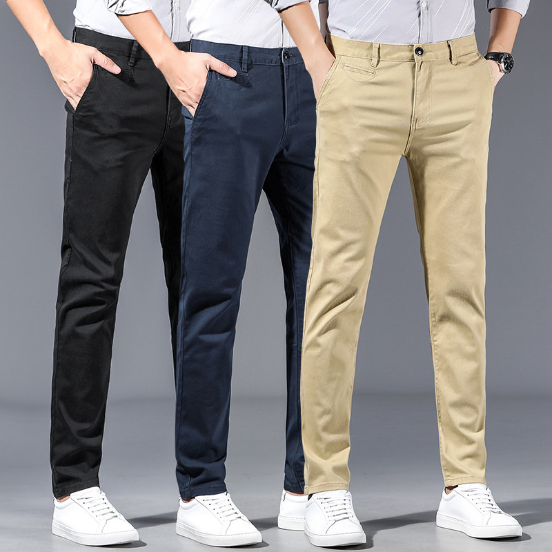 Men Business Casual Pants Men's Spring New Body Straight Drum Men Pants Pure Cotton Casual Long Pants Business Men's Pants 