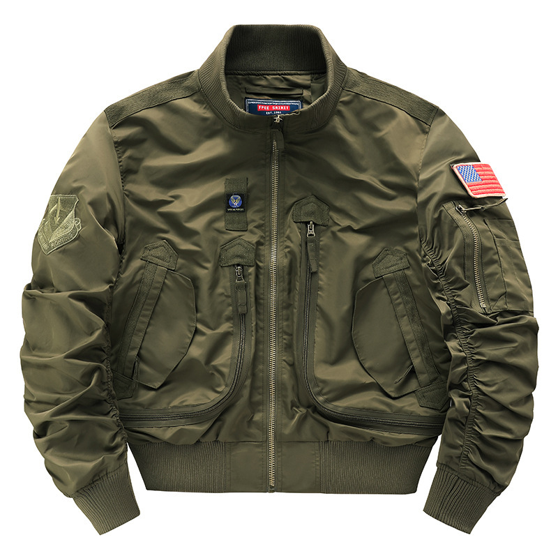 Baseball Varsity Jacket, Air Force Pilot Single Jacket, Men's Baseball Uniform, Tactical Stand-Up Collar, American Style Oversized Jacket