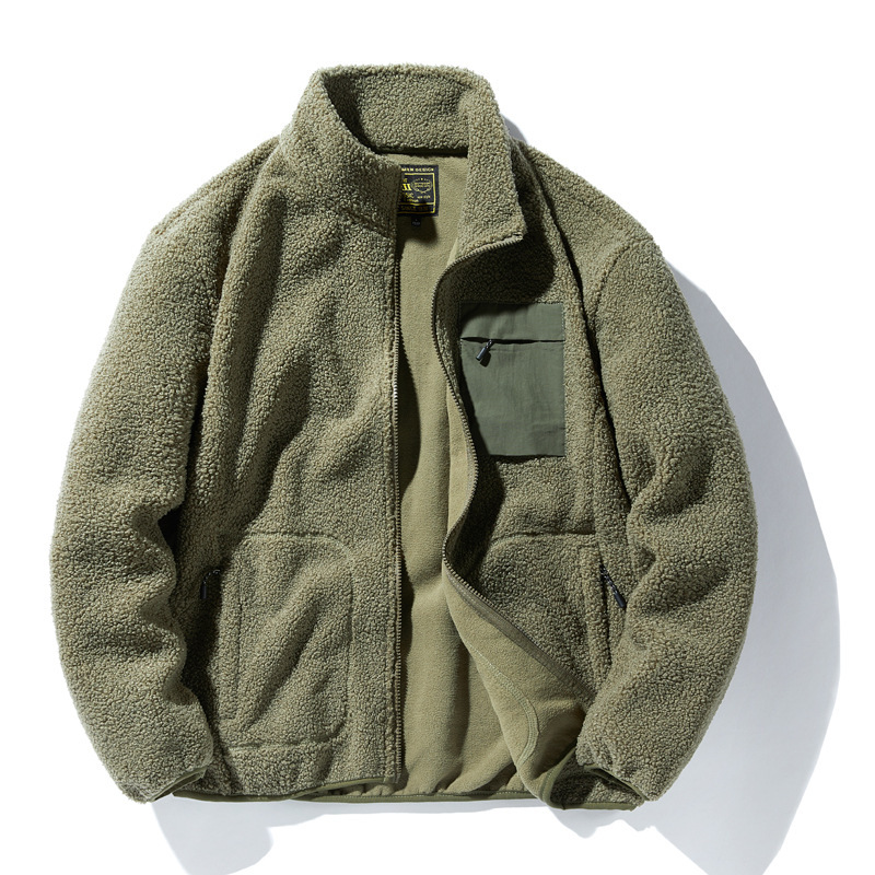 Outdoor Sports Teddy Velvet Jacket Men's Autumn and Winter Fleece Jacket Stand Collar Loose Velvet Thickeneded Warm Jacket Hot Style