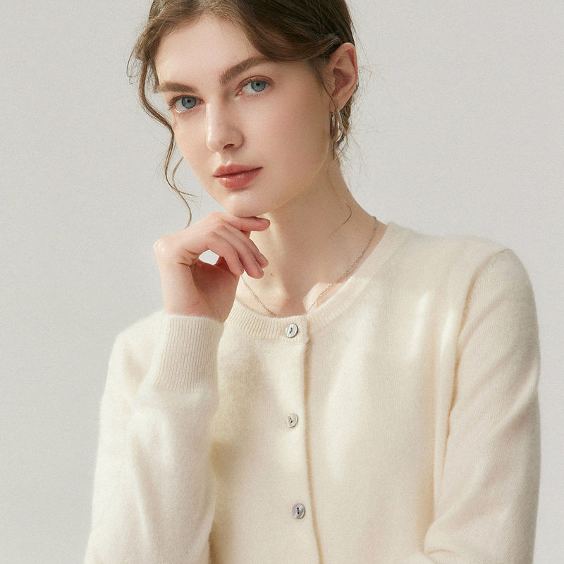Ordos City Round-Neck Cashmere Cardigan for Women, Loose and Versatile Sweater, Suitable for Spring, Autumn, and Winter, Wool Knit Outerwear