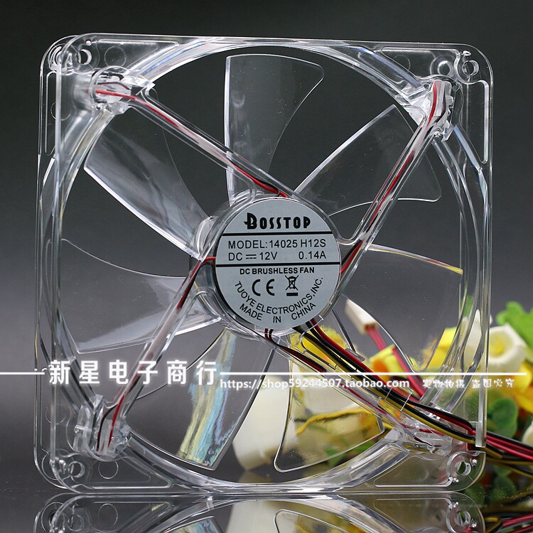 New transparent BOSSTOP 14025H12S 14cm 14025 12V 0 14a with LED light fan