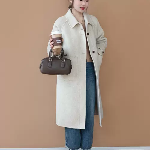 Двусторонное кашемировое длинное демисезонное шерстяное шерстяное пальто, подходит для подростков, средней длины