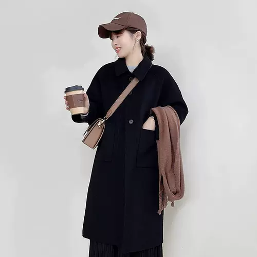 Двусторонное кашемировое длинное демисезонное шерстяное шерстяное пальто, подходит для подростков, средней длины