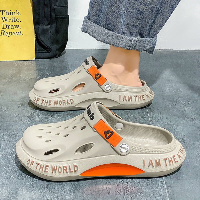 Large Size Wide-Foot Slippers for Men, Dual-Use Outdoor Casual Beach Shoes, Lightweight, Odor-Resistant, Height-Increasing, Non-Slip soft sole Hole Shoes