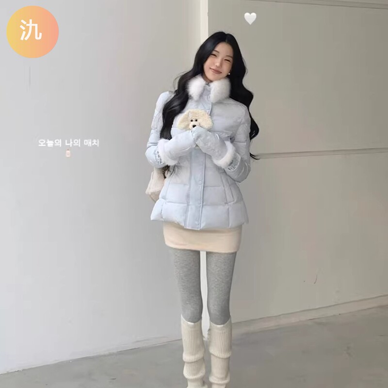 2025 Fashionable and Simple Blue Winter down Jacket for Petite Women, Thickened and Warm Puffer Coat, Loose and Versatile Cotton Jacket