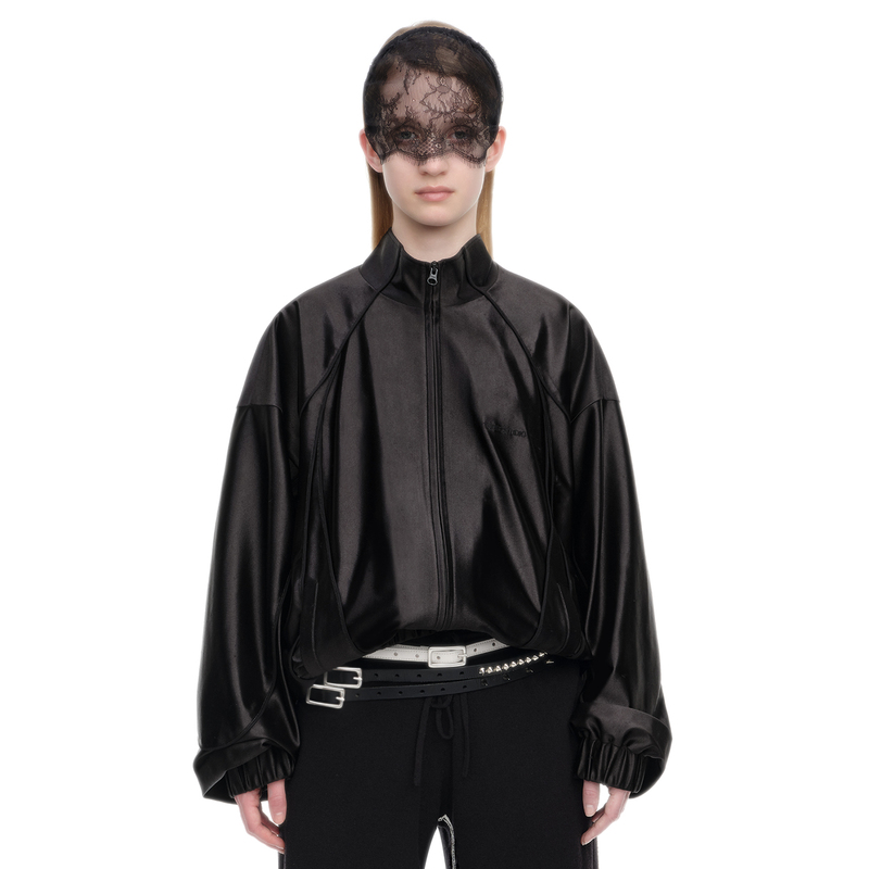 Trinite*Satin-Finish Oversized Jacket Black Satin Oversized Sports Jacket Trinite*Satin-Finish Oversized Jacket Black Satin Oversized Sports Jacket