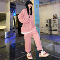 Casual Sports Suit Women Early Spring Students Han Edition Loose and Slim Big Code Sweatshirt Running Suit Fashion Two Sets Eben