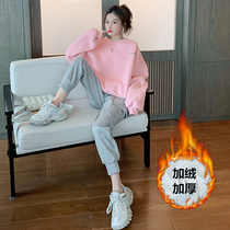 Loose Sensible Clothing Sports Suit Women Winter Plus Suede Thickened Student Han Edition Fashion Foreign Air Leisure Two Sets