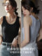 Women's Summer Thin Vest with Built-In Bra Pads, No Need to Wear a Bra, Green Pure Cotton Base Layer, Beautiful Back Camisole Top