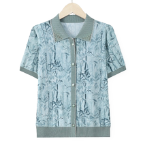 Moms summer mulberry silk short-sleeved T-shirt cardigan middle-aged and elderly silk top lapel grandmas summer shirt