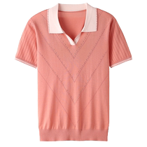 Mulberry silk lapel short-sleeved T-shirt womens summer new half-sleeved middle-aged and elderly temperament mothers summer silk top