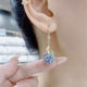 Super flash blue full diamond love earrings 2024 new high-end earrings Korean temperament internet celebrity peach heart earrings