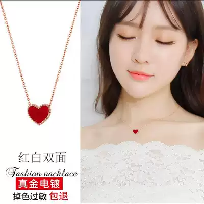 Small red heart necklace female Korean version of simple student Mori double-sided love choker girl heart ins titanium steel jewelry