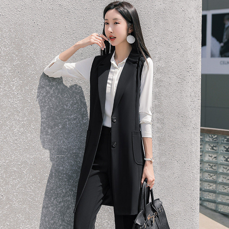 Vest female spring and autumn 2022 new black outer suit vest jacket large size vest shoulder summer thin section net red waistcoat