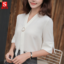 Snowspun Shirt Womens Summer 2022 New Blouses Design Sensation Small Crowd Temperament Professional Short Sleeve Thin white shirt