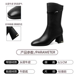 Кожаные флисовые удерживающие тепло сапоги на высоком каблуке, коллекция 2021, средней длины, из натуральной кожи, большой размер