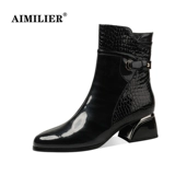 Зимние флисовые удерживающие тепло сапоги, из натуральной кожи, средней длины, большой размер