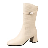 Кожаные флисовые удерживающие тепло сапоги на высоком каблуке, коллекция 2021, средней длины, из натуральной кожи, большой размер