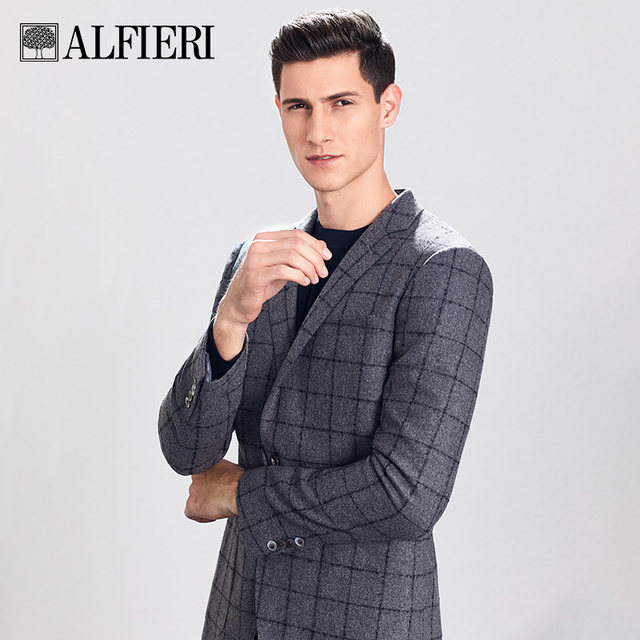 Alfieri Men's Italian imported fabric plaid business casual suit wool jacket single suit