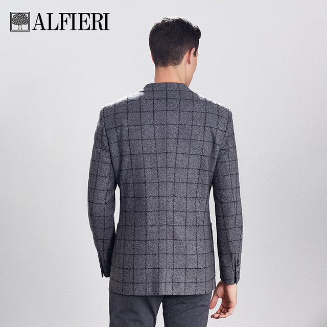 Alfieri Men's Italian imported fabric plaid business casual suit wool jacket single suit