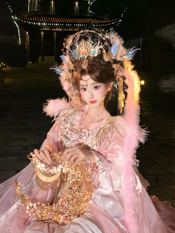 Popular Original [Golden Powder Robes] Hanfu Chinese Style Ceremonial Myth Series Heavy Craftsmanship Ancient Style Fairy Tale Style Martial Arts