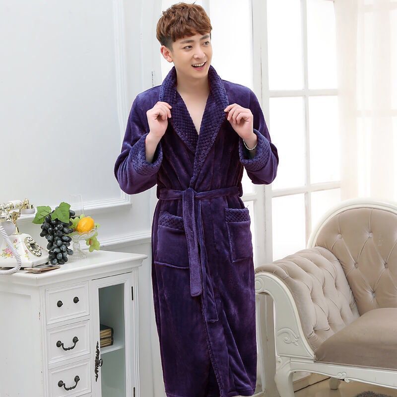 Purple & ColorAutumn and winter Flannel thickening lengthen robe female winter have more cash than can be accounted for lovers Bathrobe man Big size Coral velvet pajamas