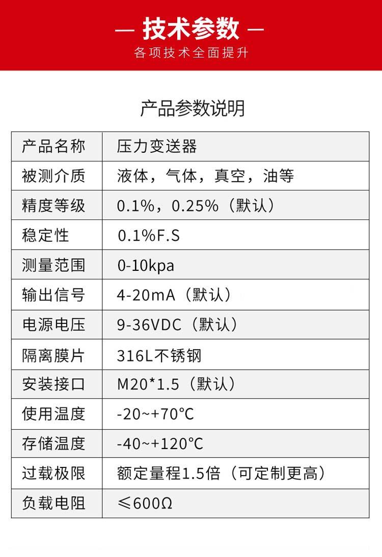 压力传感器参数