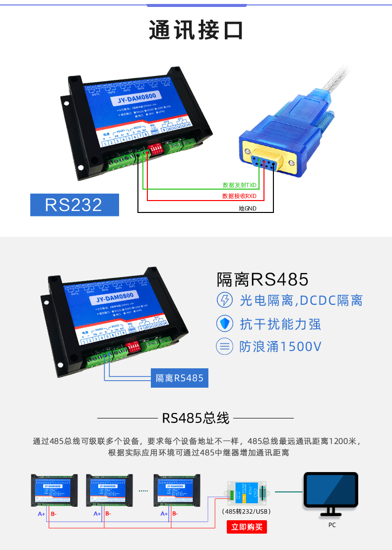 DAM-0800 工业级I/O模块通讯接口