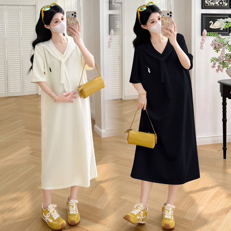 ◆ Amum Maternity Wear ◆ Kendall Jenner Sweatshirt ~ Two-Color Casual T-Shirt Dress That Covers the Belly, Is Loose-Fitting, Slimming, and Has a Shawl.