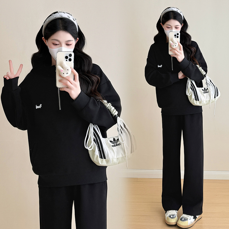 Maternity Wear Autumn and Winter Casual Half-Zip Sports Sweatshirt Spring and Autumn Style 2025 Maternity Pants Petite Two-Piece Set