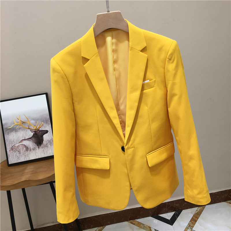 Youth Casual Yellow Blazer Men's Korean Style Slim Fit Trendy Handsome Single-Breasted Jacket Men's Performance Suit Formal Wear