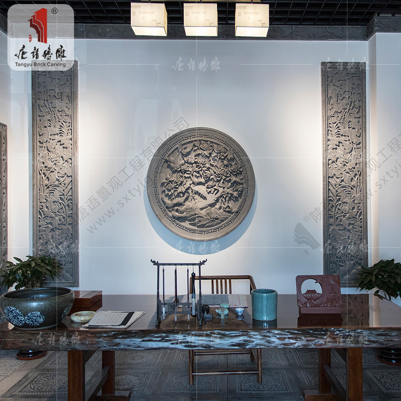 Tang language peace and wealth decoration ancient building blue brick old brick carving antique relief Chinese style screen wall decoration background floor tile