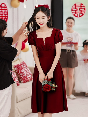 Зимнее вечернее платье, бордовое короткое милое свадебное платье, подходит для подростков