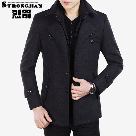 2023 new autumn and winter middle-aged men's woolen coats men's woolen coats thick mid-length casual tops