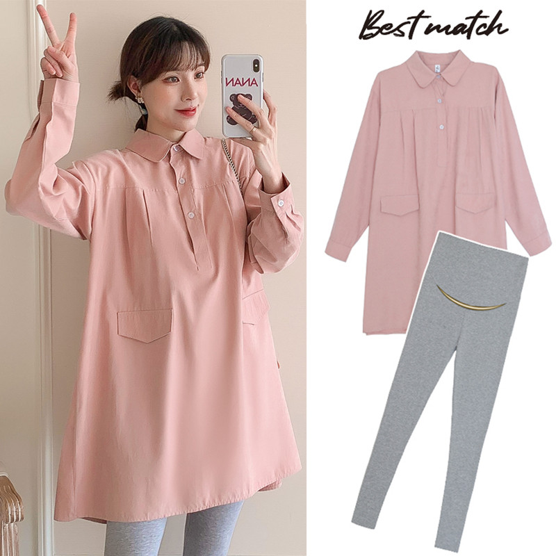 Pregnancy Woman Dress Spring Clothing Fashion style 2022 new Korean version of pregnant woman Ocean dress with long version of spring and autumn relaxation Chauma suit