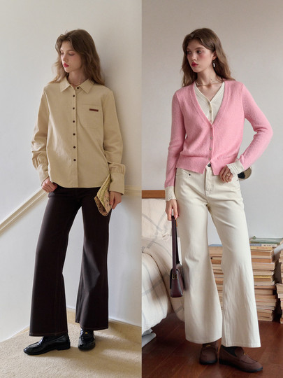 SimpleRetro秋日回廊 复古高腰直筒微喇牛仔裤女秋百搭阔腿长裤子