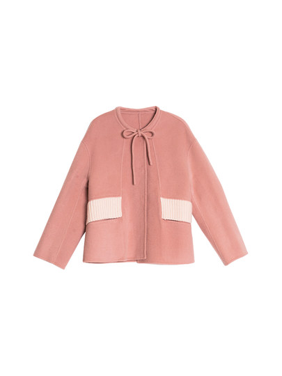 Simpleretro Pink Letter Paper Color-Blocked Wool Pocket Woolen Coat for Women, Autumn and Winter Short Wool Coat
