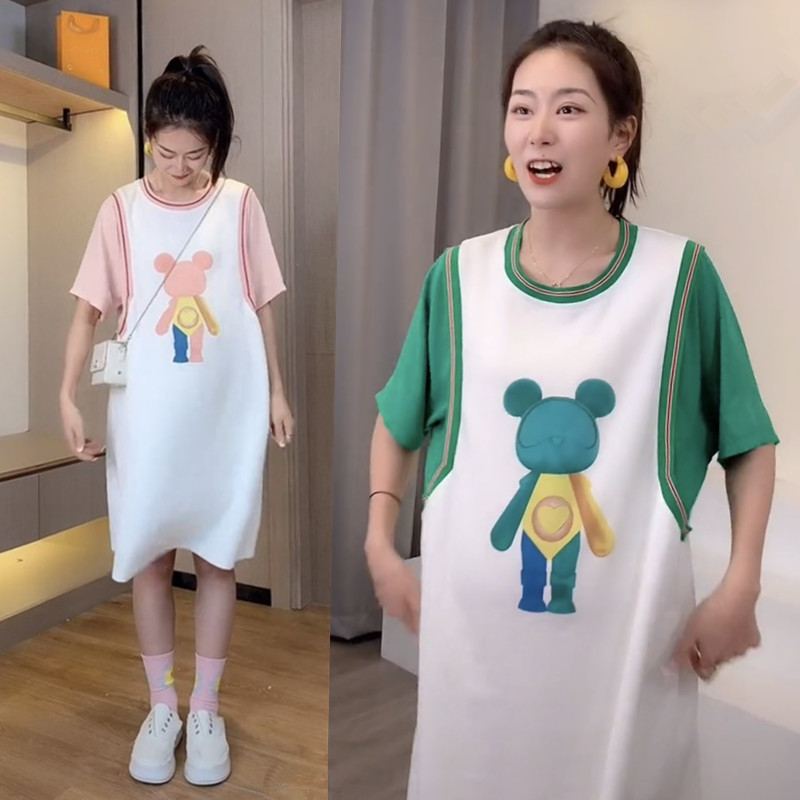 Maternity summer dress T-shirt Pregnancy short sleeve thin section loose medium and long version Casual Korean summer vacation two T-shirts