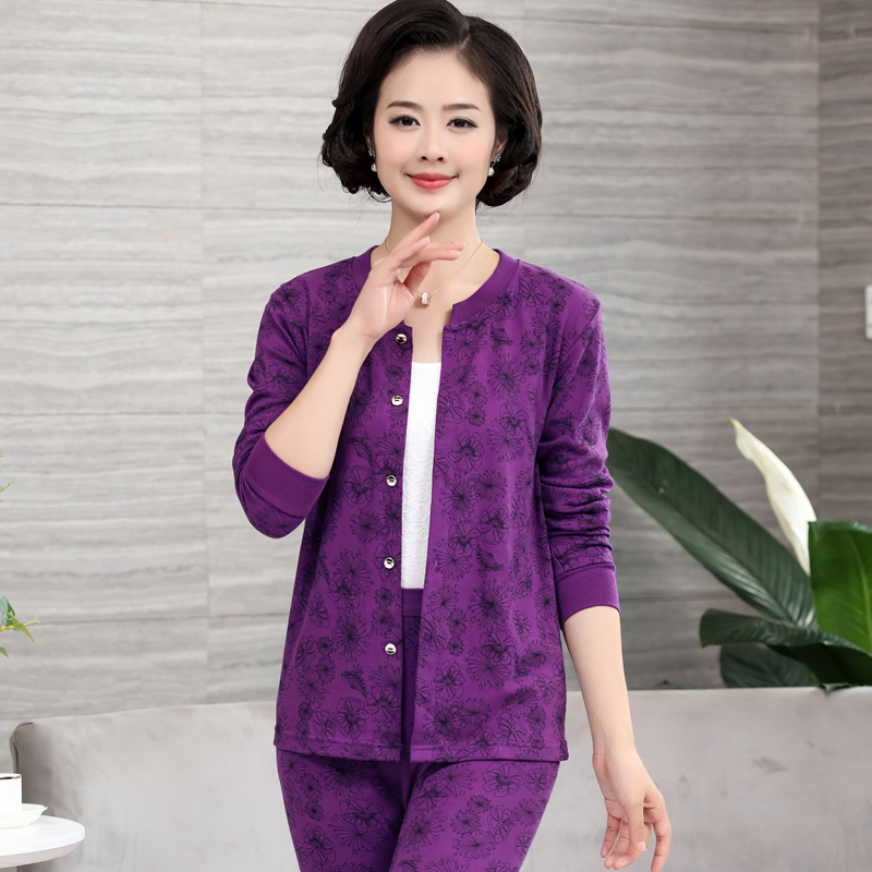 Trung niên và người già cardigan mùa thu quần phụ nữ bông mở cardigan đồ lót ấm áp của mẹ bông áo len.