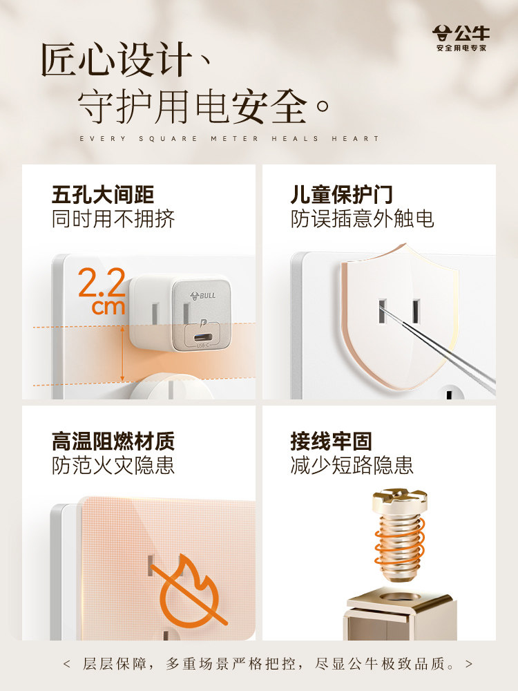 Bull Matte Switch Socket Ultra-Thin Panel Air Conditioner Five-Hole Home Package Dual Control Cream Style G12 Twilight White
