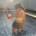 Hàn Quốc mới chia hai mảnh cổ áo cao khí hậu bảo thủ bikini áo tắm nữ cao eo lớn ngực lớn che bụng áo tắm đồ bơi 2 mảnh Bộ đồ bơi hai mảnh