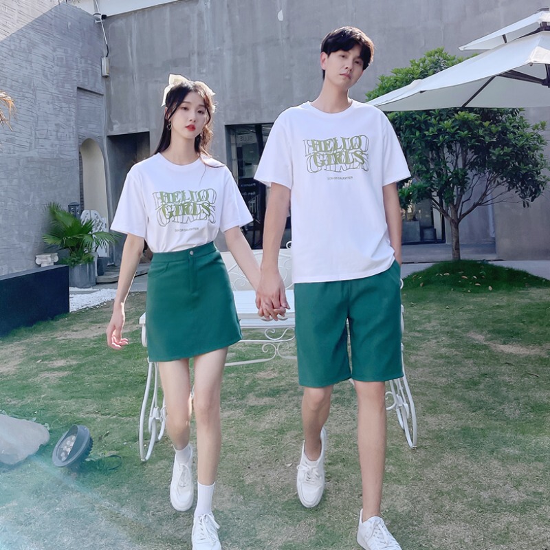 Trendy Couple Outfits Summer 2026 New T-Shirt Two-Piece Set One Skirt One Top Women's Skirt Beach Travel Unisex Set