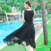 Mùa hè mới của phụ nữ màu đen mỏng lớn swing voan váy dài boho váy đi biển bên bờ biển - Váy eo cao 	váy nhung xếp ly eo Váy eo cao