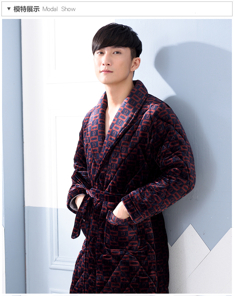 Flannel chần áo choàng nam mùa đông dày áo choàng dài nam đồ ngủ kích thước lớn san hô nhung mùa thu và mùa đông ấm áp áo ngủ 2 dây