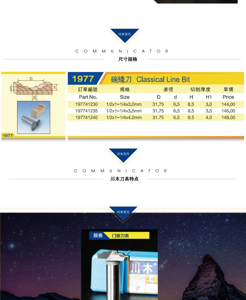 Chuanmu lưỡi dao cửa dao lớp bát dao 1/2 chế biến gỗ chuyên nghiệp lưỡi dao cắt thẳng dao phay 1977 lưỡi cưa dây hợp kim