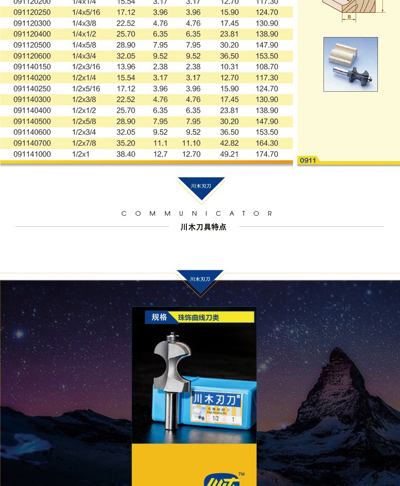 Chuanmu lưỡi dao đính cườm đường cong dao Bay đường chân dao chế biến gỗ chuyên nghiệp dao phay 0911 - Dụng cụ cắt