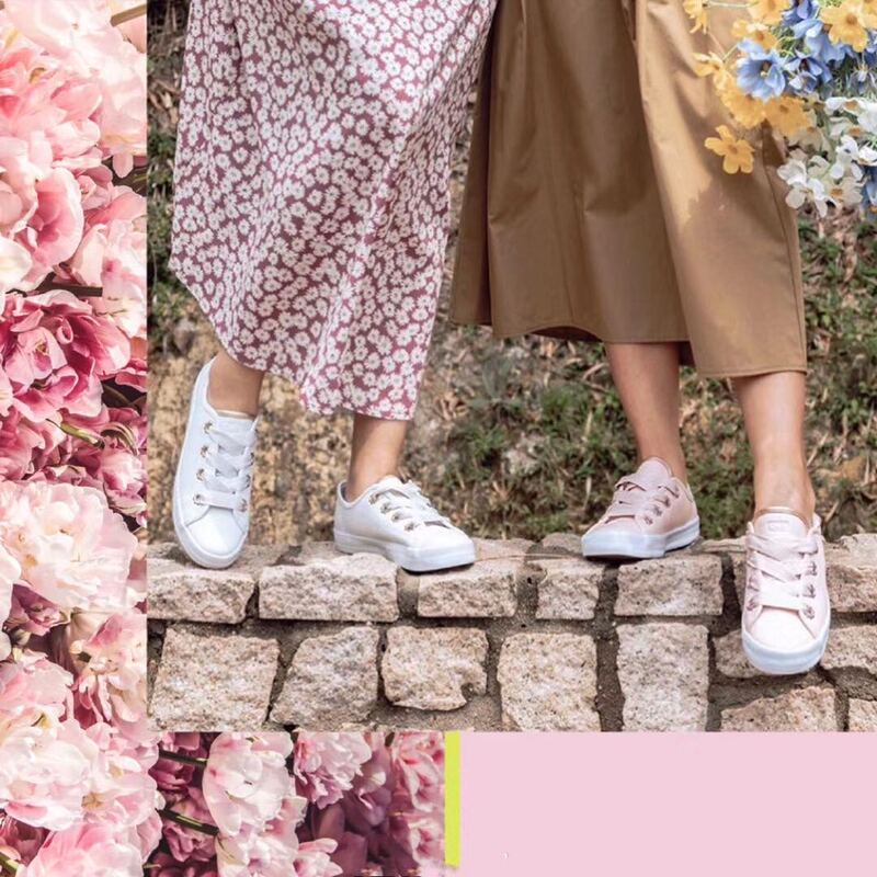 Keds New Genuine Leather Women's Shoes, White Sneakers, Floral Eyelet Pink Solid Color Shoes, Low-Top Single Shoes