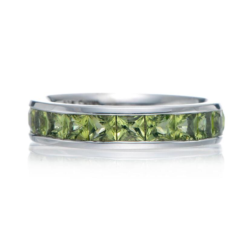 Square Full-Embellished Emerald Ring for Men and Women, 925 Silver Couple Rings, Natural Peridot, Emerald, Tourmaline Ring