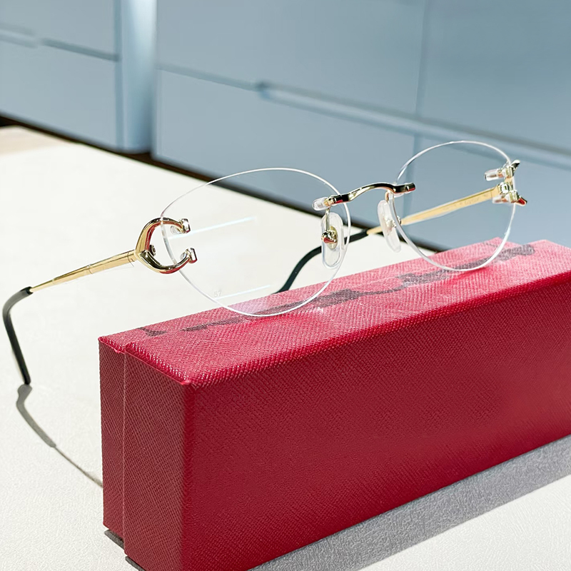 Kajia Pure Titanium Rimless Eyeglass Frame Ct0486 Horseshoe Buckle Hollow Temples Unisex Business Ultra-Light Myopia Eyeglass Frame