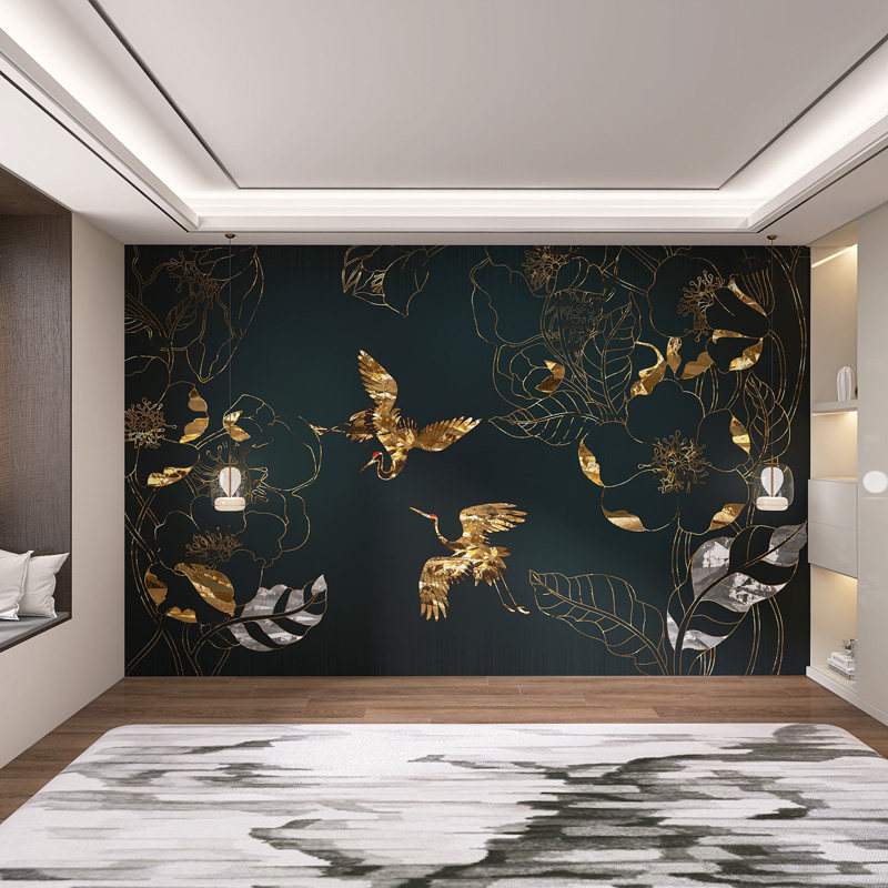 Фоновая стена 定制新中式鎏金山水墙板现代客厅电视沙发碳晶板茶室办公室防撞板 Se Liya